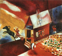 Марк Шагал. Летящая повозка. Marc Chagall. The flying carriage (1913)