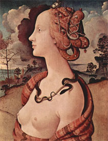 Пьеро ди Козимо. Симонетта Веспуччи в образе Клеопатры. Piero di Cosimo. Simonetta Vespucci (circa 1483).